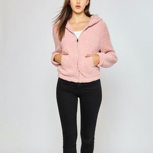 Women's Zip UP Hoodie /  Pink Teddy Jacket